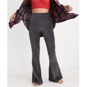 Aerie Gray Groove On Ribbed Velour High Waisted Flare Pants L